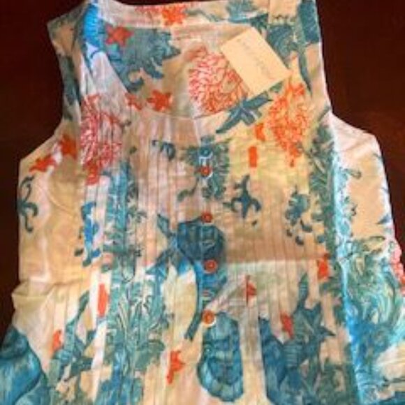 moda posa Sleeveless Dress  Front buttons Blue & Coral Sea life inspired - Picture 4 of 7